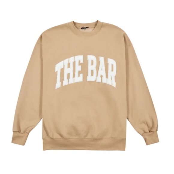 The Bar Womens Varsity Sweatshirt Pullover Oversized Crew Neck Beige Size XL - Picture 2 of 6